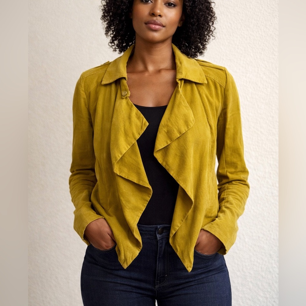 Zara Mustard Yellow Draped Open-Front Blazer